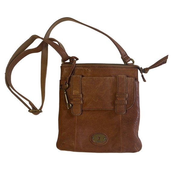 Fossil Handbags - Fossil Tan Lamb Hide Leather Crossbody Purse Everyday Bag